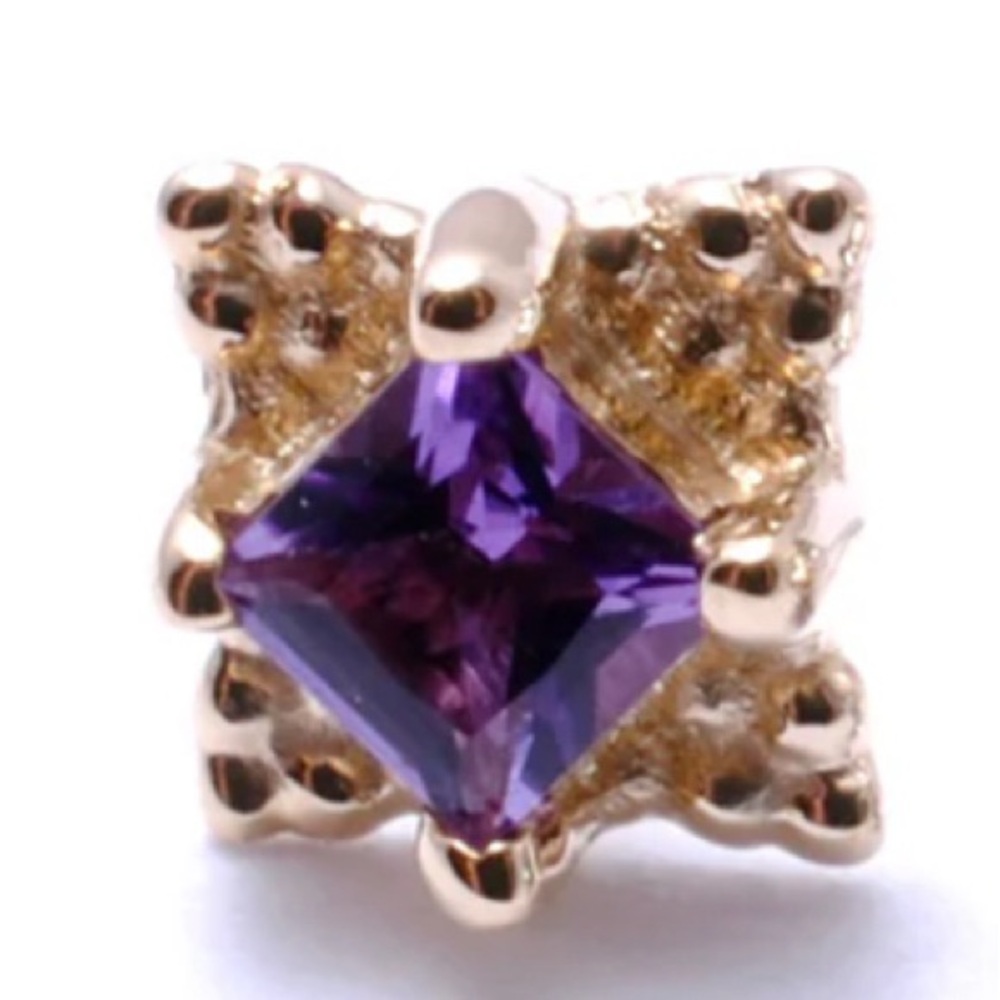 14K Solid Yellow Gold Princess Cut Amethyst Nose Screw - Picture 2 of 3